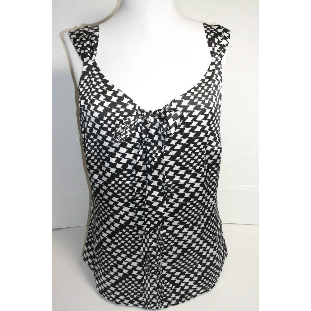 NWT White House Black Market WHBH Sleeveless Grid Print Front Tie Blouse Top 4